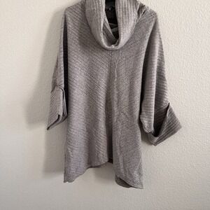 Habitat Clothing Gray Pullover Mock Neck Cuffed Sleeve Lagenlook Large